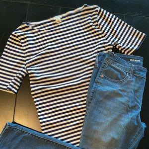 J Crew navy and white stripe top size small